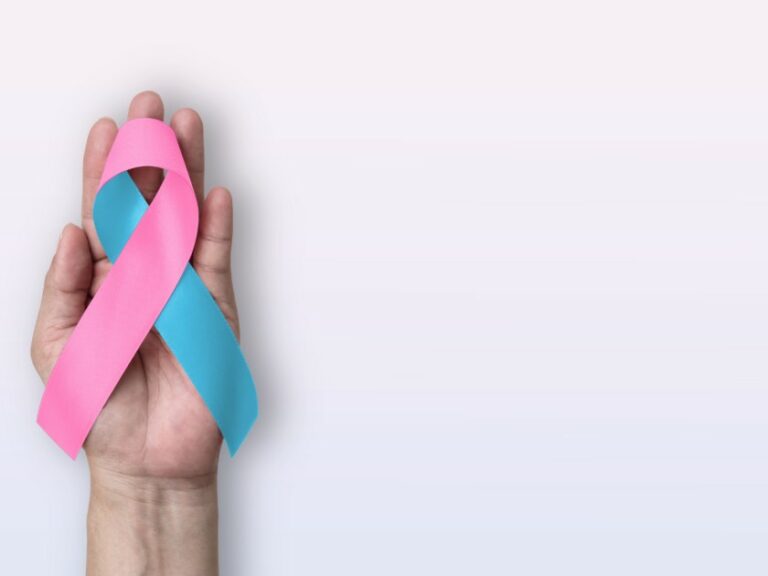 Pink and blue ribbon representing pregnancy loss