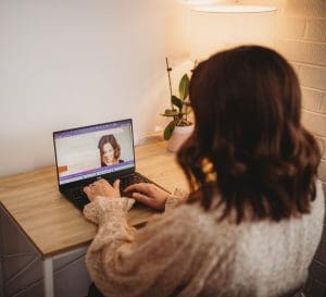 Katie Parker offering pregnancy counselling via online telehealth.